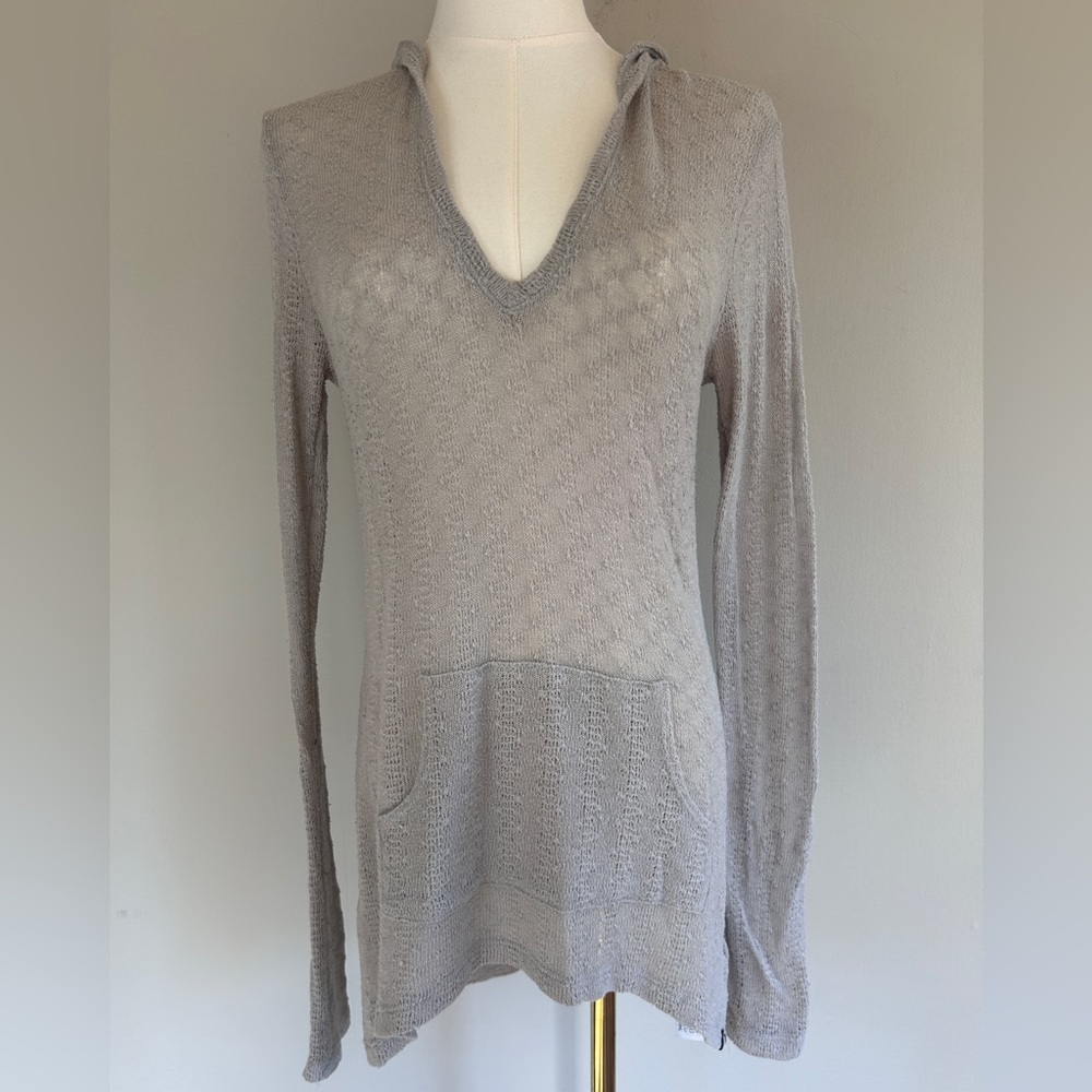 Y2K VOLCOM Hooded Sheer Open Knit V-Neck Long Sleeve Top Indie Grunge Skater M/L - Picture 4 of 16